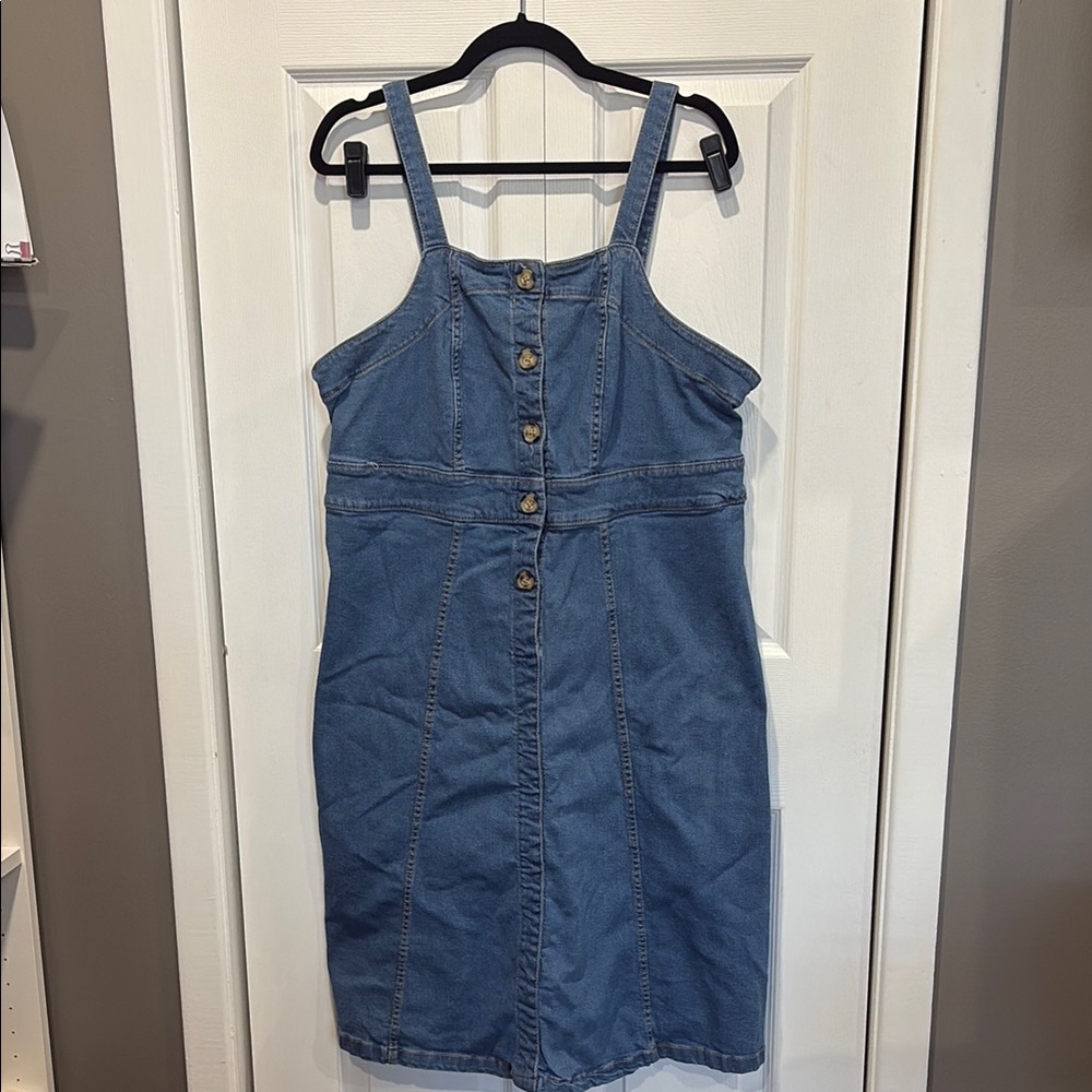 Denim Button-Front Midi Dress - Blue